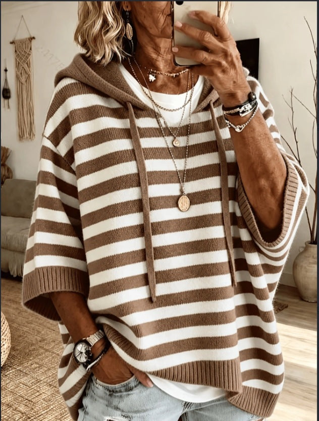 Damen nan Oversize Strickponcho mit Kapuze und kurzen Ärmeln Echo Archiv