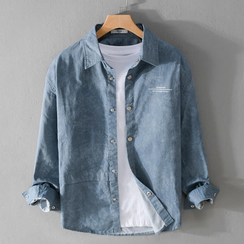Herren Samtiges Cord-Overshirt mit Druckknopfleiste und Relaxed-Fit Echoarchiv