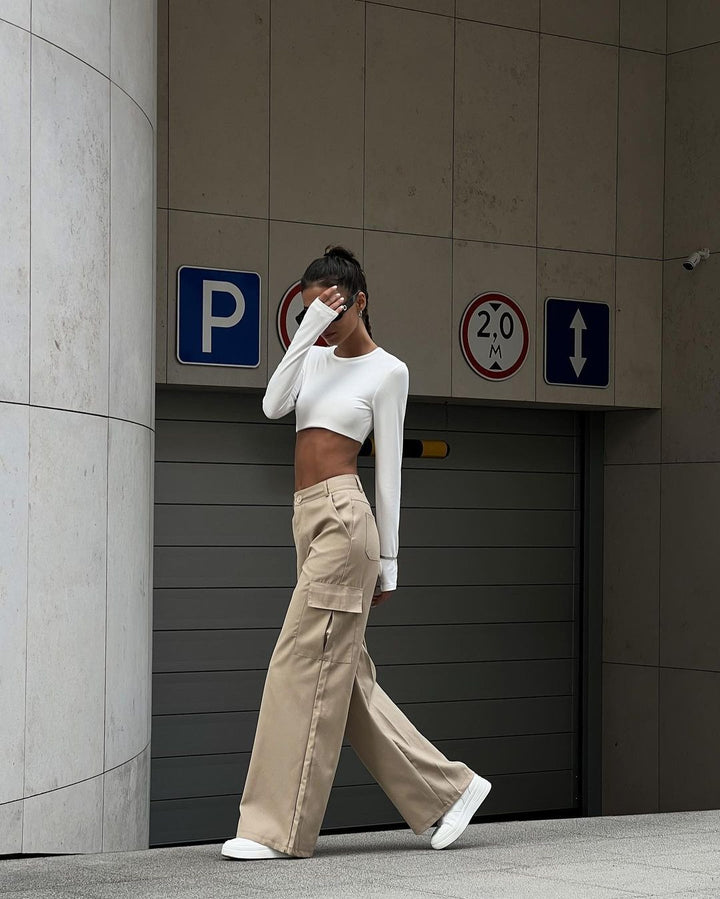 Damen Weite High-Waist Cargo-Hose mit Oversized-Silhouette und Klappentaschen Echoarchiv
