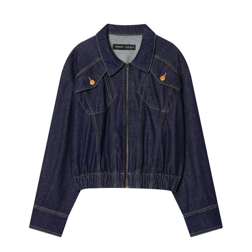 Damen Kurze Jeansjacke mit Reißverschluss, taillierter Kordelraffung und Western‑Details Echo Archiv