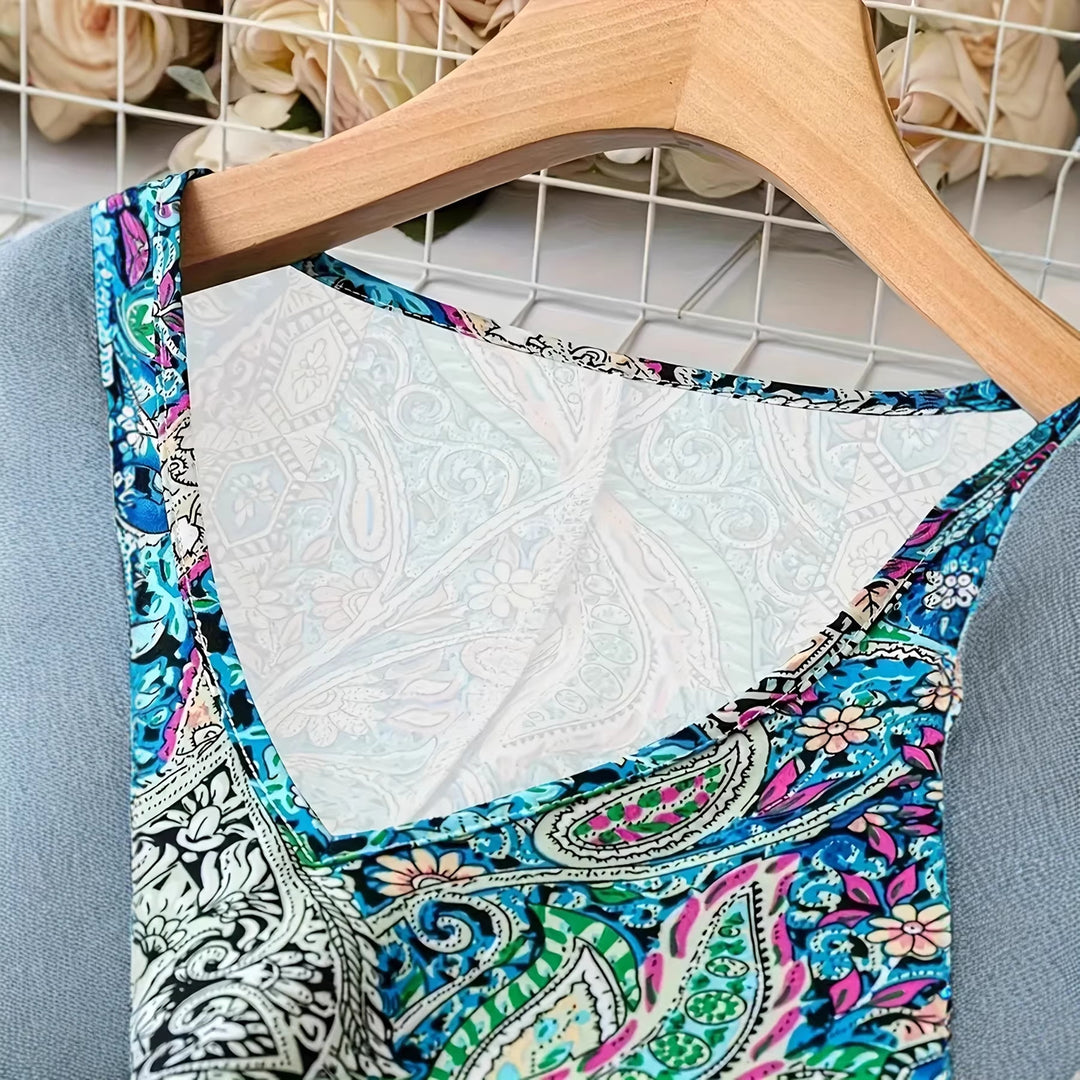 Damen Maxikleid mit V-Ausschnitt und buntem Paisleymuster Echo Archiv