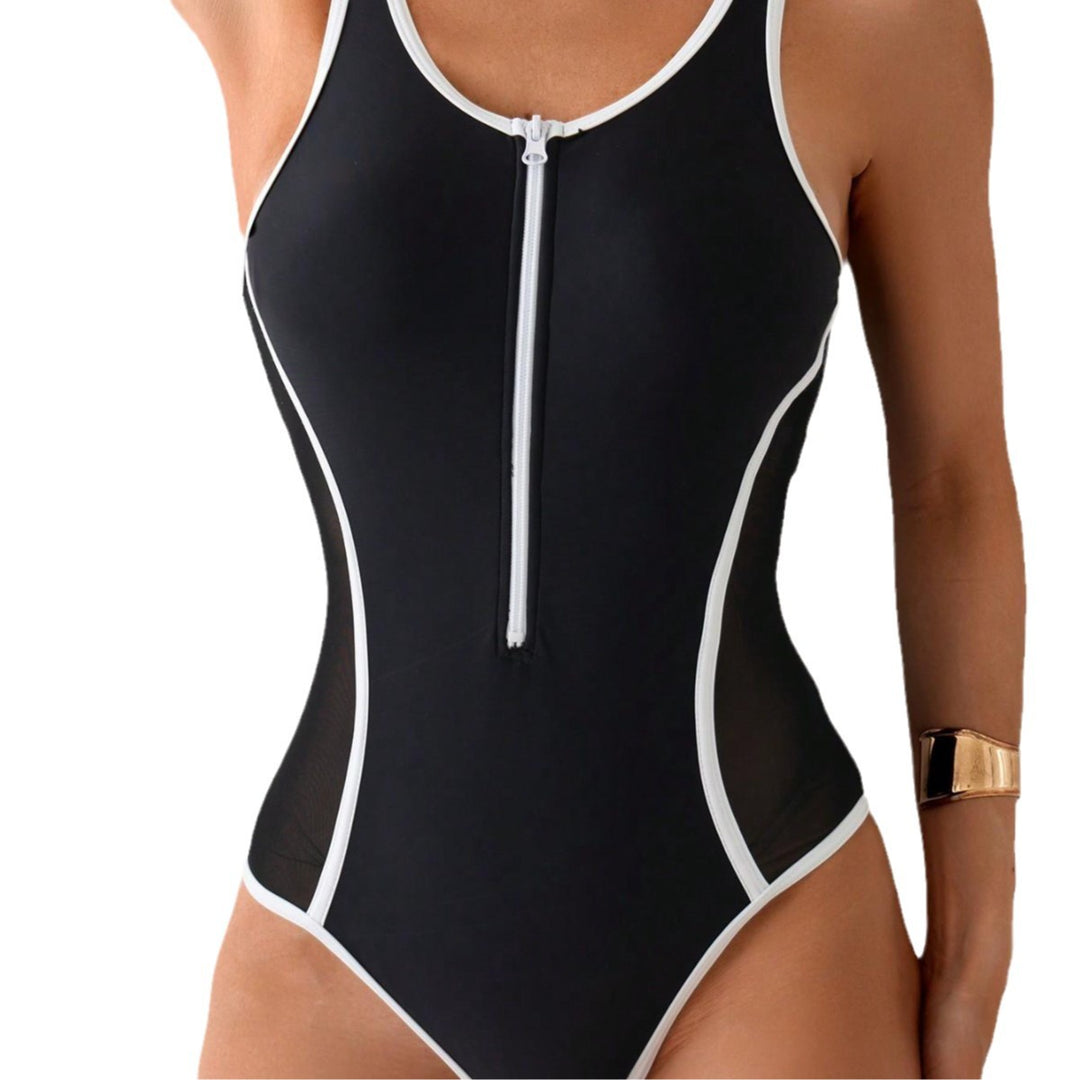 Damen Fashion-Badeanzug mit Reißverschluss und Mesh-Einsätzen Echo Archiv