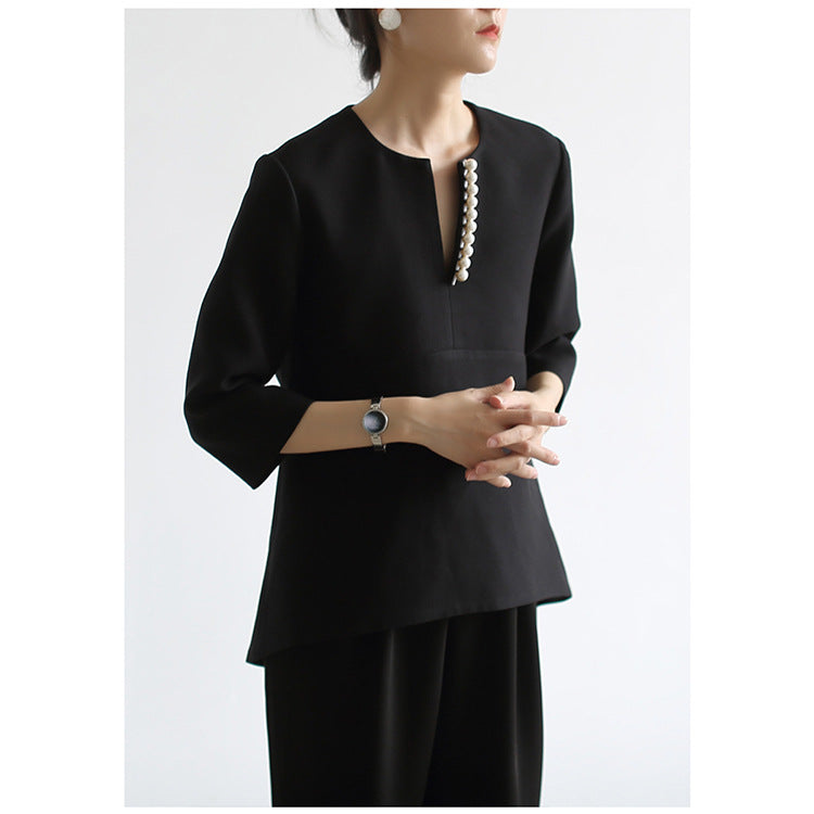 Damen Elegante Bluse mit Perlendetails Echoarchiv