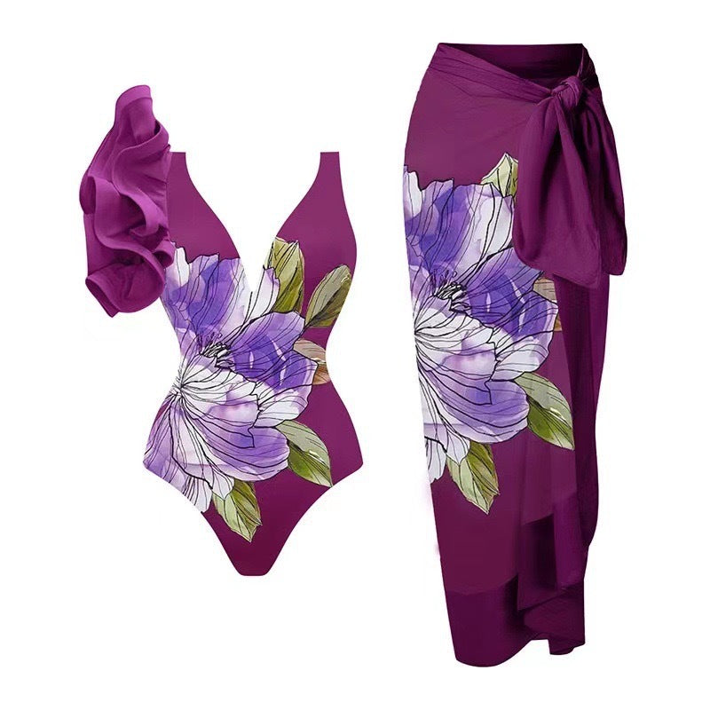 Damen Badeanzug-Set mit floralem Design und elegantem Wickelrock Echo Archiv