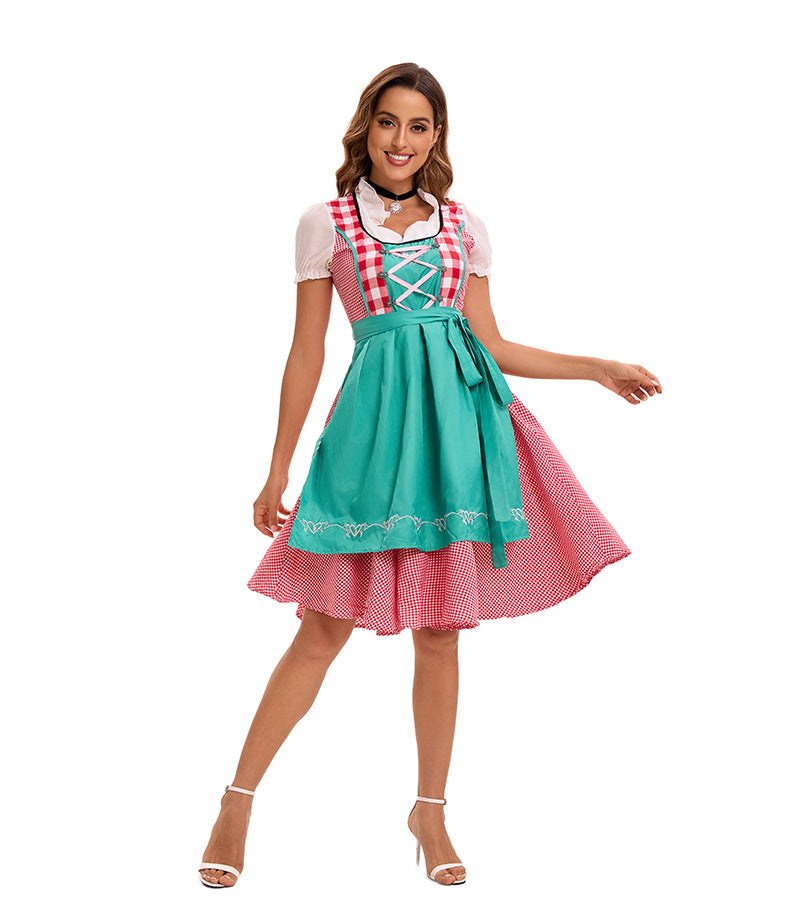 Damen nan traditionelles Dirndlkleid mit tailliertem Mieder, Schnürung vorn und beiliegender Schürze Echo Archiv
