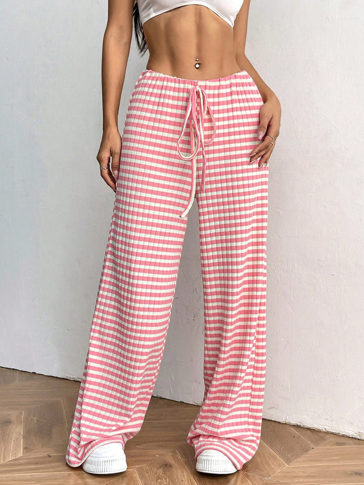 Damen Loungewear-Hose mit weitem Bein, geripptem Feinstrick und Kordelzug Echo Archiv