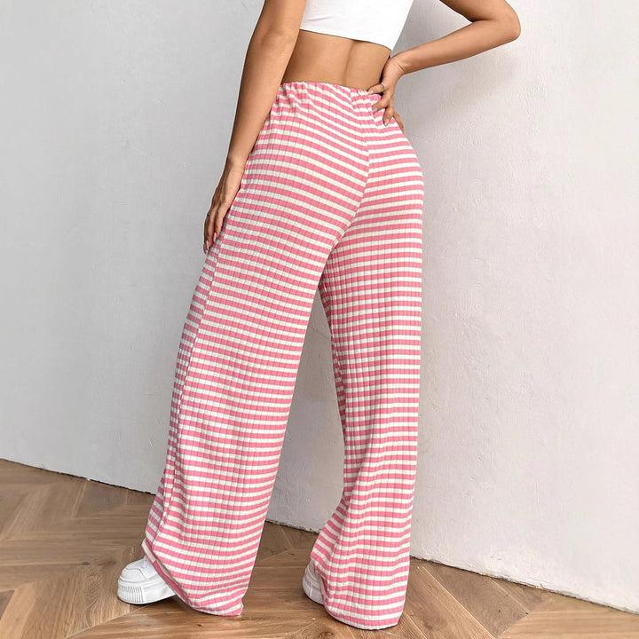 Damen Loungewear-Hose mit weitem Bein, geripptem Feinstrick und Kordelzug Echo Archiv