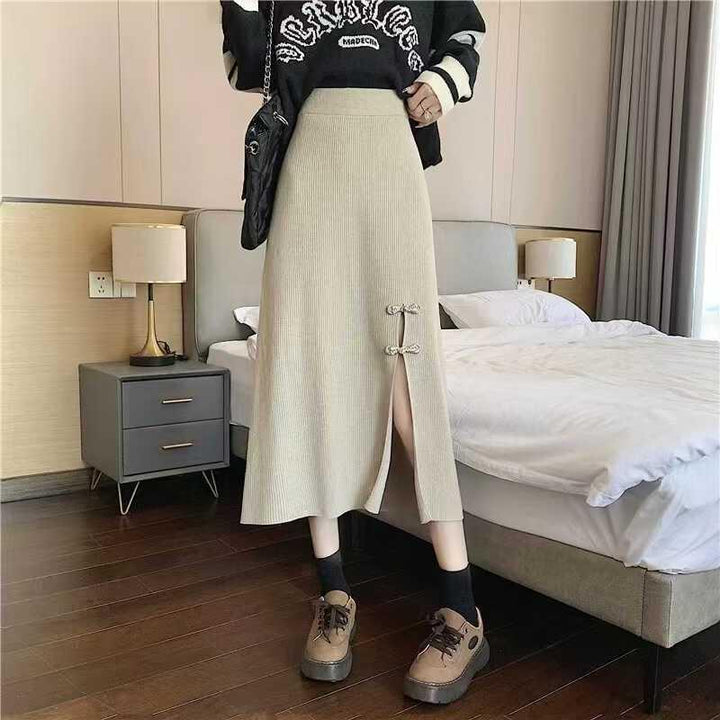 Damen Eleganter Strickrock mit Schlitz und Schleifendetails Echo Archiv