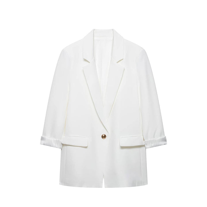 Damen taillierter Longblazer mit Umschlagärmeln und dekorativem Knopf Echo Archiv