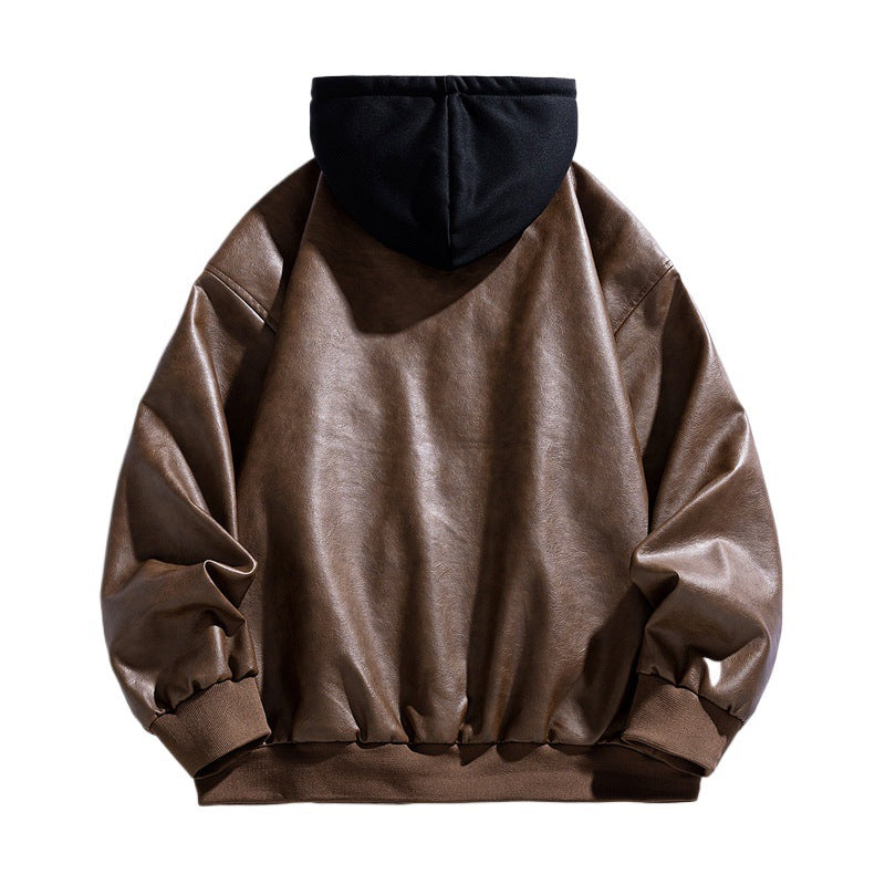 Herren Lässige Kunstleder‑Fliegerjacke im Oversize‑Cut mit kontrastkapuze & Druckknopfblende Echoarchiv