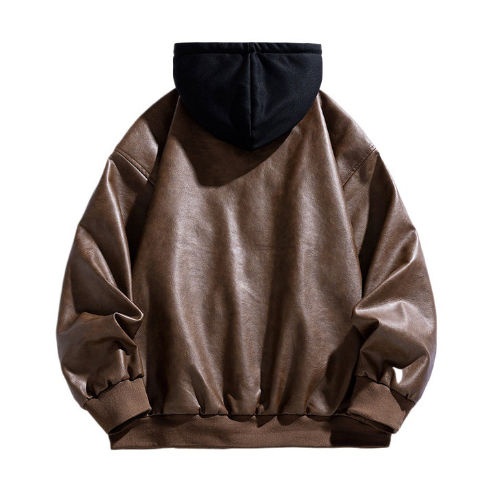 Herren Lässige Kunstleder‑Fliegerjacke im Oversize‑Cut mit kontrastkapuze & Druckknopfblende Echoarchiv