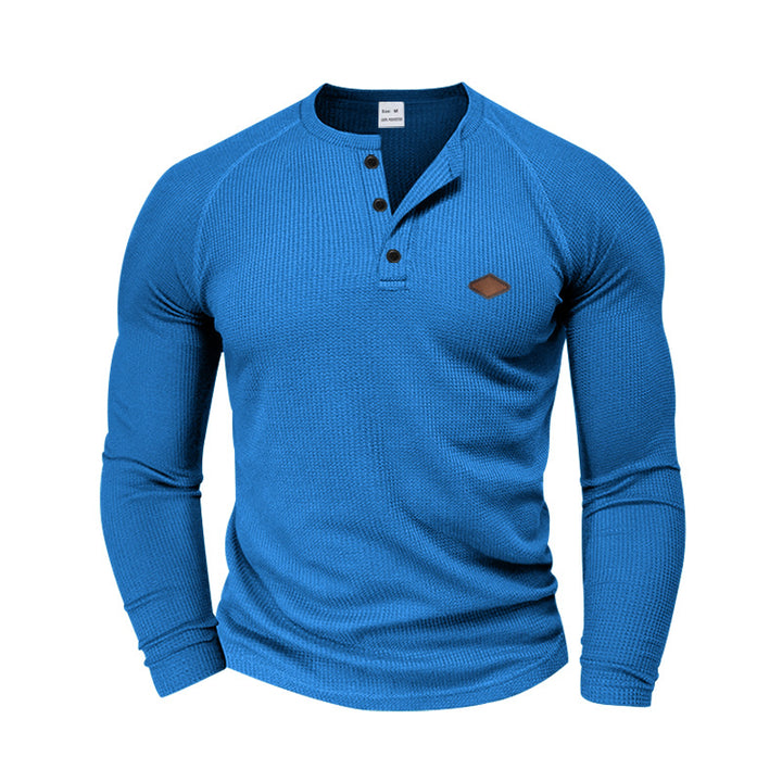 Herren Langarm-Henley-Shirt mit strukturiertem Gewebe und Knopfleiste Echoarchiv