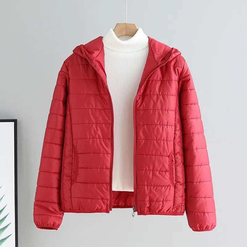 Damen gesteppte Übergangsjacke mit praktischen Taschen und Kapuze Echoarchiv