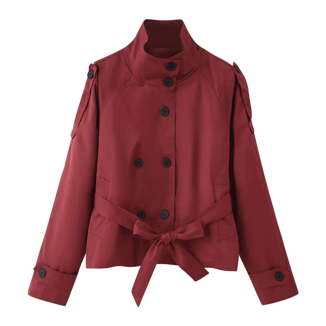 Damen nan kurztaillierte Trenchjacke mit hohem Stehkragen, doppeltreihiger Knopfleiste und taillierbarem Bindegürtel Echo Archiv