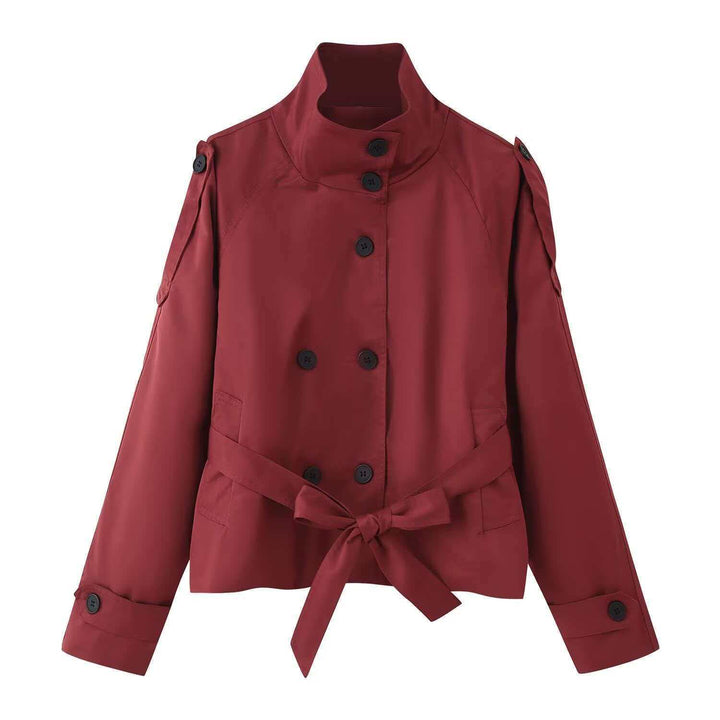 Damen nan kurztaillierte Trenchjacke mit hohem Stehkragen, doppeltreihiger Knopfleiste und taillierbarem Bindegürtel Echo Archiv