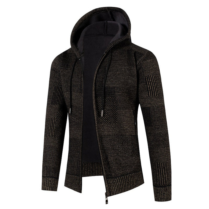 Herren Strukturierter Strick-Zip-Hoodie mit gefütterter Kapuze und grafischem Patchmuster Echo Archiv