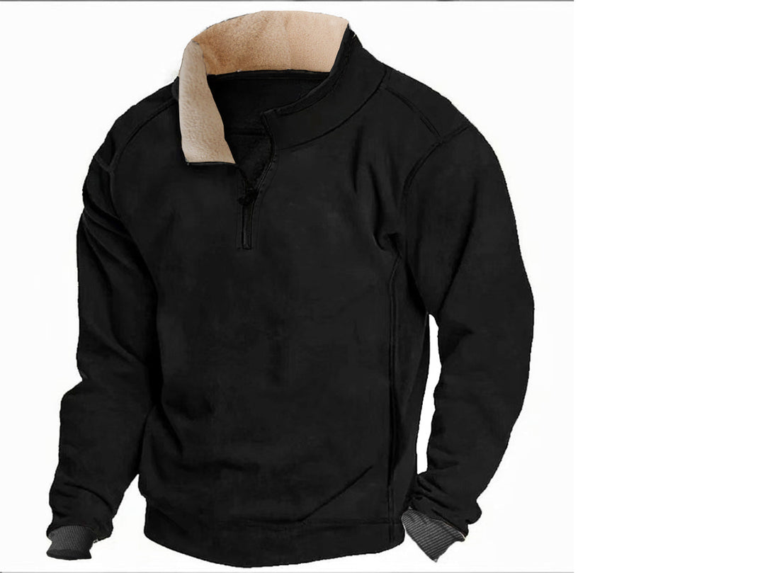 Herren Fleece-Pullover mit durchgehendem Reißverschluss und kontrastierendem Kragen Echoarchiv