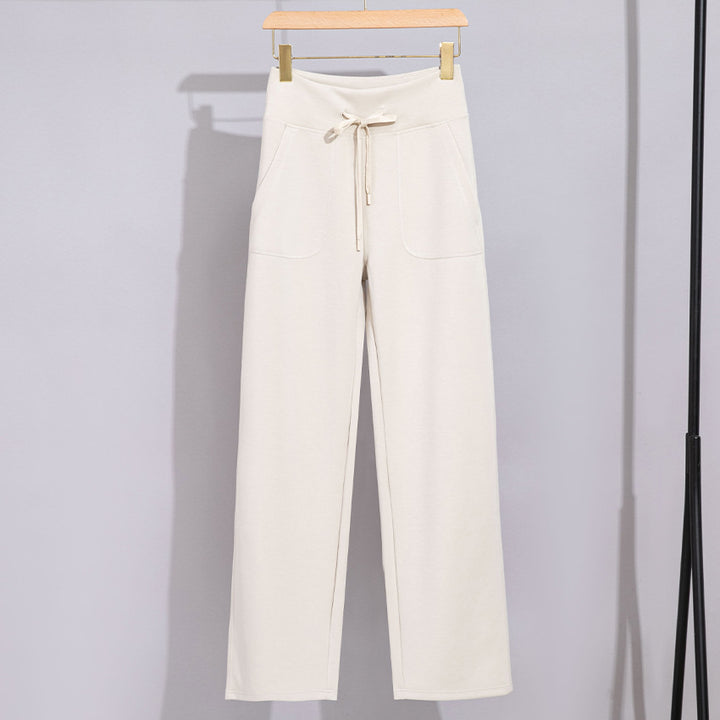 Damen Breite Baumwoll-Frottee-Loungehose mit hohem Bund und Tunnelzug Echoarchiv