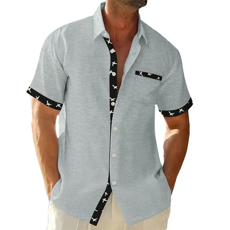 Herren lässiges Kurzarmhemd mit einzigartigem Kragen und gestreiftem Design Echoarchiv