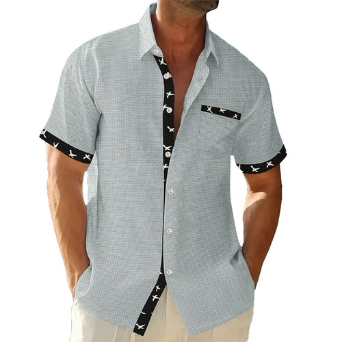 Herren lässiges Kurzarmhemd mit einzigartigem Kragen und gestreiftem Design Echoarchiv