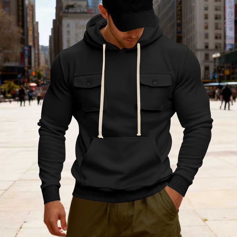 Herren Kapuzenpullover mit Brustklappentasche, Kängurutasche & Rippbündchen – Cavarno