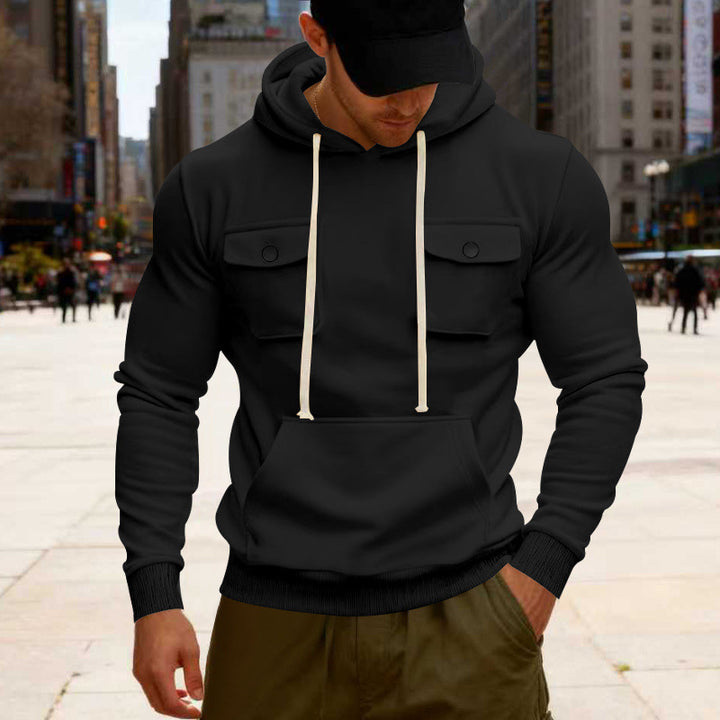 Herren Kapuzenpullover mit Brustklappentasche, Kängurutasche & Rippbündchen – Cavarno