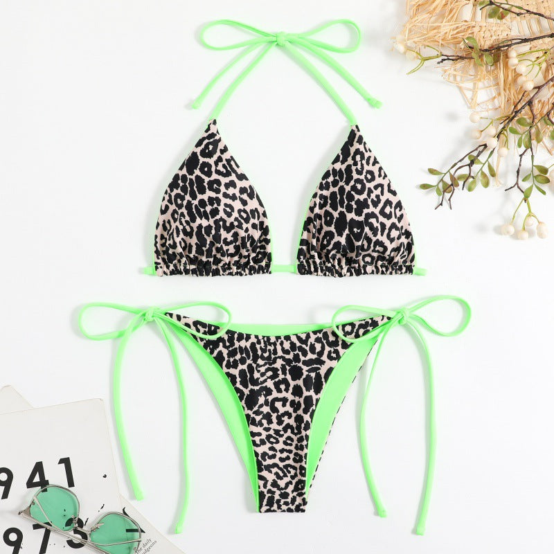 Damen Triangel-Bikini mit Verspieltem Leopardenmuster und Verstellbaren Trägern Echoarchiv