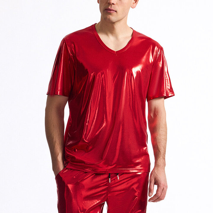 Herren Glänzendes V-Ausschnitt T-Shirt aus hochwertigen Materialien Echoarchiv