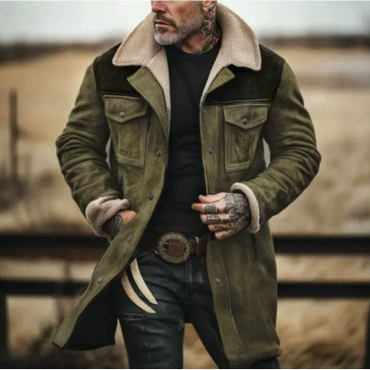 Herren Pilotenjacke aus Velourslederoptik mit Teddyfellinnenfutter und Reverskragen Echoarchiv