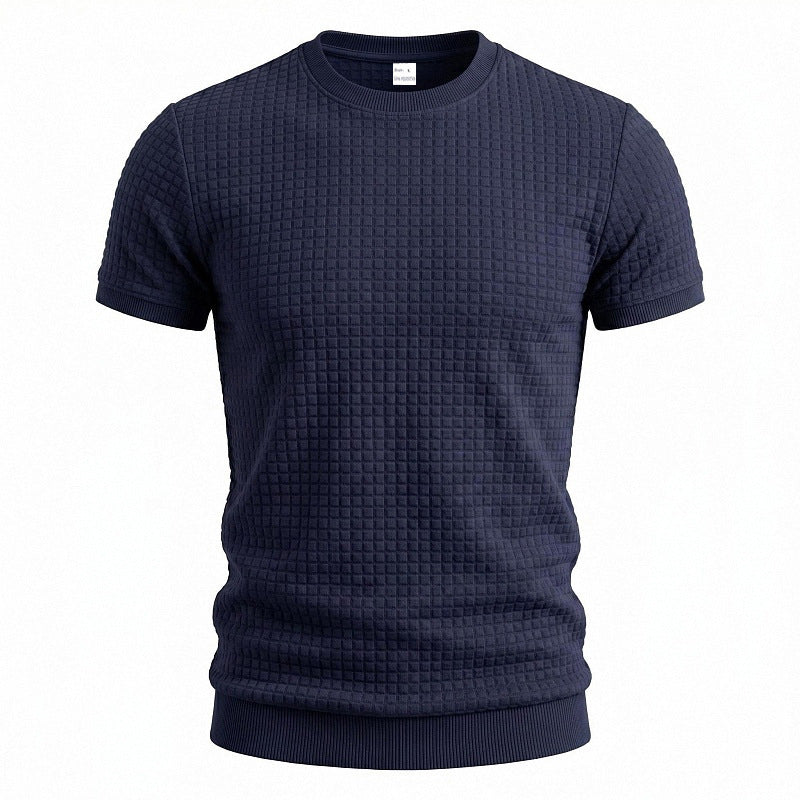 Herren nan kurzärmeliges Strickshirt mit geprägter Karostruktur, Rundhalsausschnitt und geripptem Saum Echo Archiv