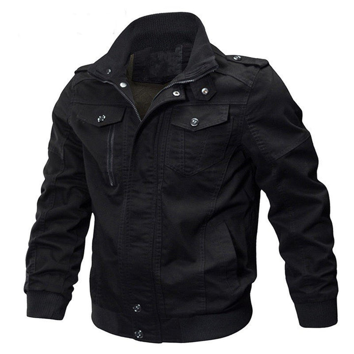 Herren Baumwoll-Fieldjacke im Military-Stil mit Stehkragen, Reißverschluss und Rippbündchen Echoarchiv