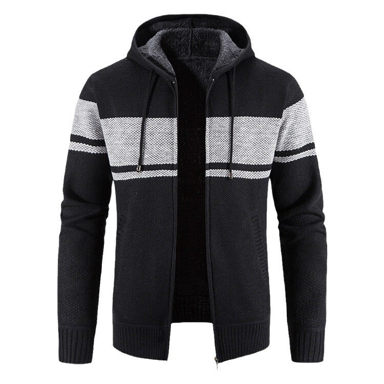 Herren Strickjacke mit Kapuze und kontrastierendem Streifenmuster Echoarchiv