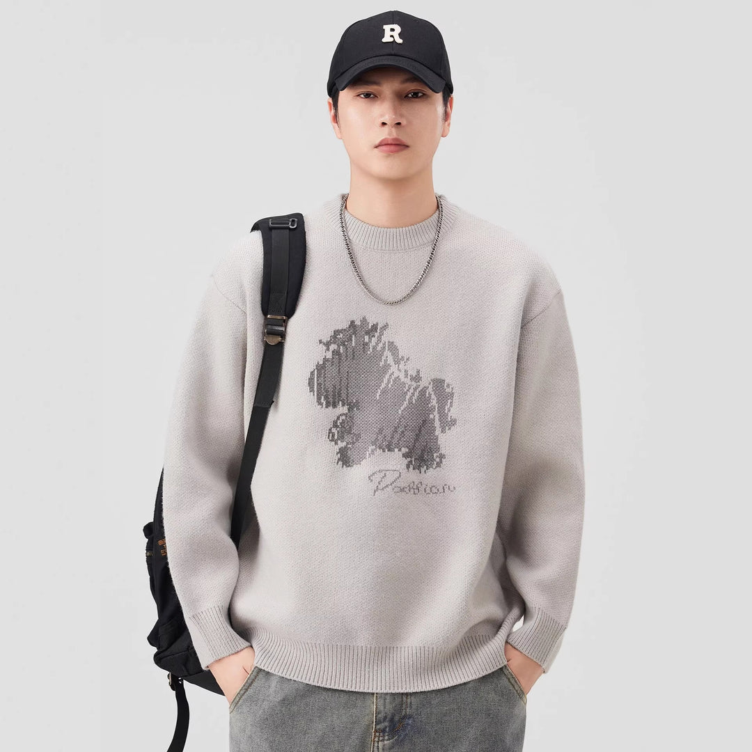 Damen Oversize-Strickpullover mit Jacquard-Hundemotiv und geripptem Saum Echo Archiv
