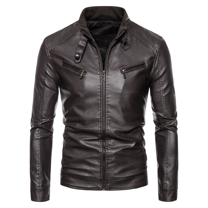 Herren Slim-Fit Kunstleder-Bikerjacke mit Stehkragen, Reißverschlusstaschen und weichem Innenfutter Echo Archiv
