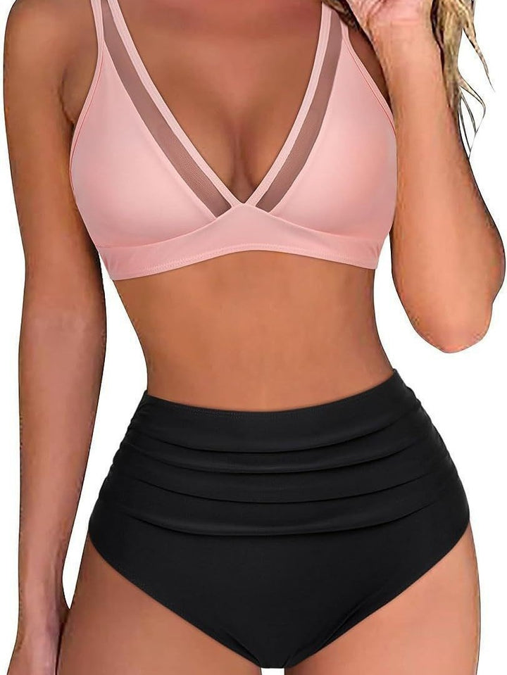Damen Hoch tailliertes Bikini-Set mit Leopardenmuster und transparenten Einsätzen Echo Archiv