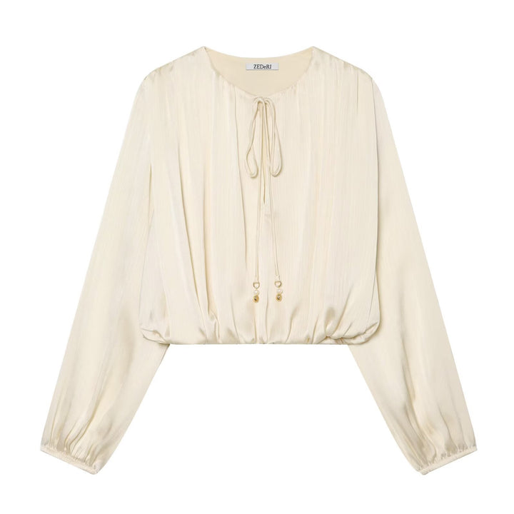 Damen Plissierte Cropped-Bluse mit Kordelzug und Ballonärmeln Echo Archiv
