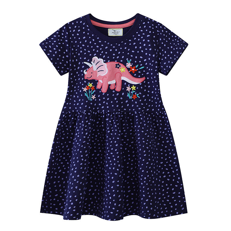 Mädchen T-Shirt Kleid mit buntem Dinosaurier- und Blumenmotiv Echo Archiv