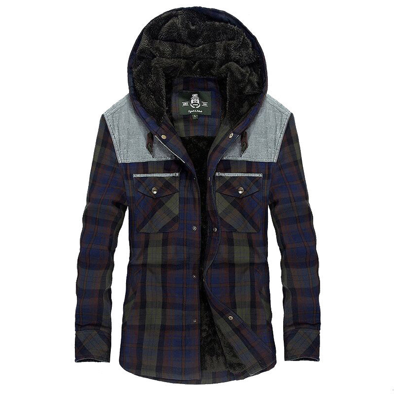 Herren Gefüttertes kariertes Overshirt mit Kapuze und Kunstfellfutter – Taviero