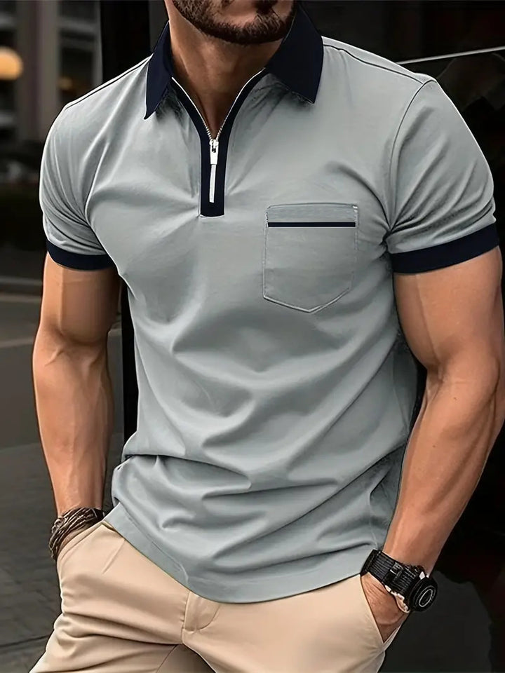 Herren modisches Poloshirt mit kurzem Reißverschluss und Brusttasche Echoarchiv