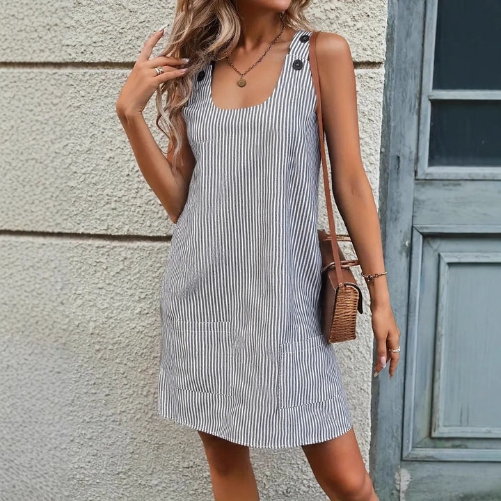 Damen lässiges Trägerkleid mit Taschen und Knopfdetails Echo Archiv