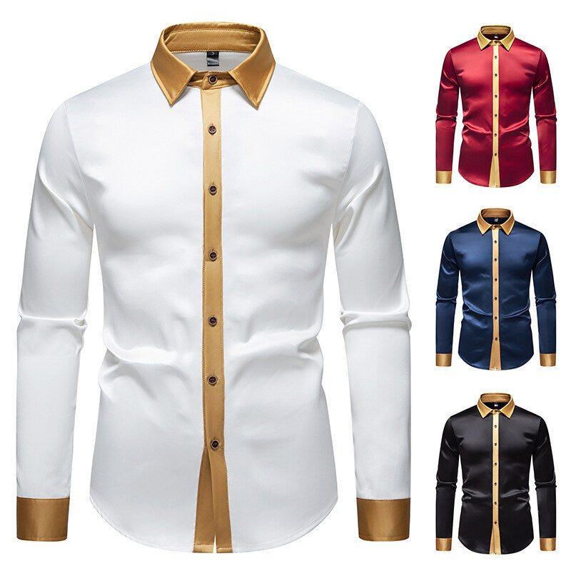 Herren Elegantes Langarmhemd mit Satin-Details Echoarchiv