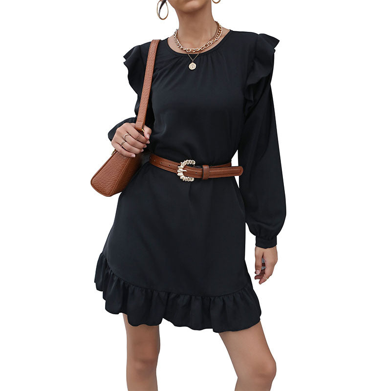 Damen A‑Linien Minikleid mit Volant‑Schultern und Rüschen-Saum Echoarchiv