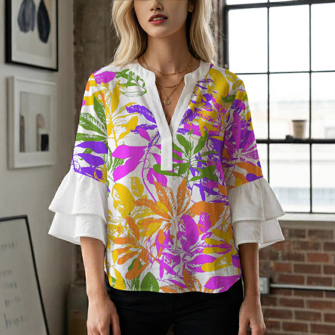 Damen Blusenshirt mit voluminösen Ärmeln und floralem Muster Echo Archiv