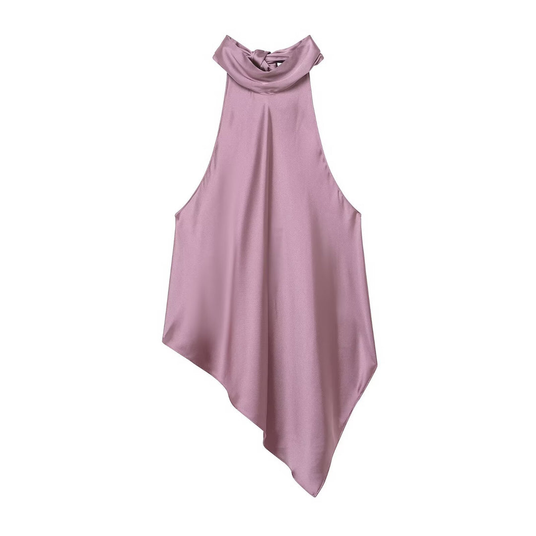 Damen asymmetrisches Halbtop mit elegantem Kragen und fließendem Material Echo Archiv