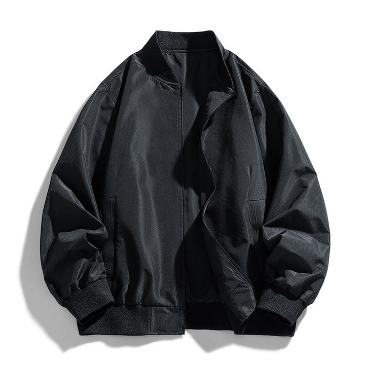 Men's relaxed-fit zip-front utility jacket with ribbed collar elastic hem – Taviero