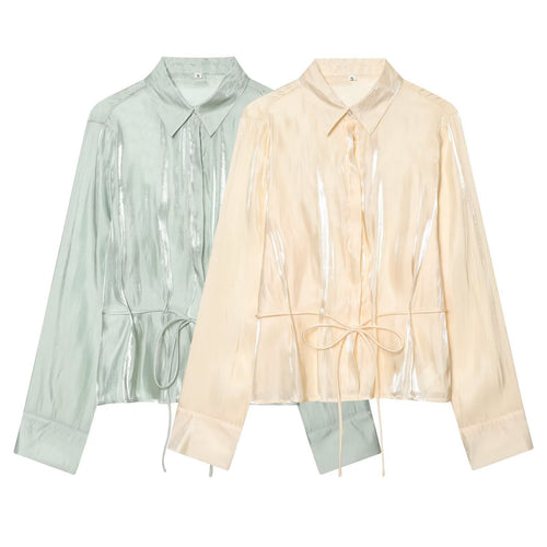 Damen schimmernde Bluse mit verstellbarem Taillenzug und elegantem Kragen Echo Archiv
