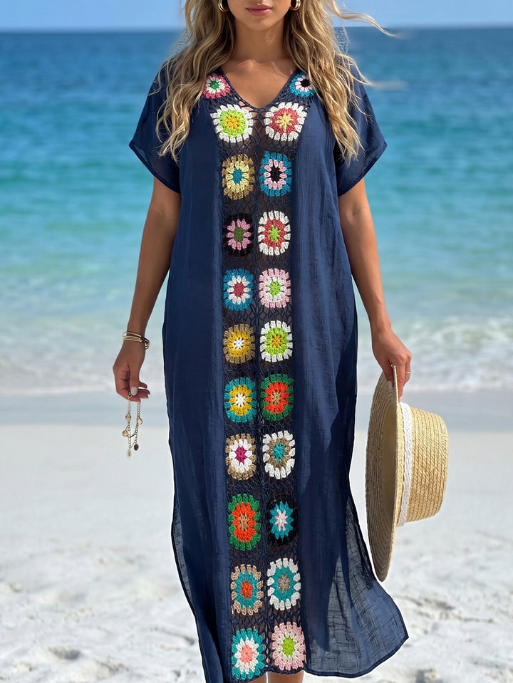 Damen Häkel-Strandkimono mit floralem Patchwork-Design Echo Archiv