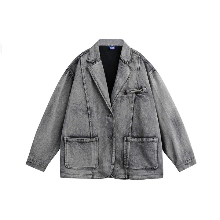 Unisex Oversize Denim‑Blousonjacke im Vintage‑Wash mit Reverskragen und aufgesetzten Pattentaschen Echoarchiv