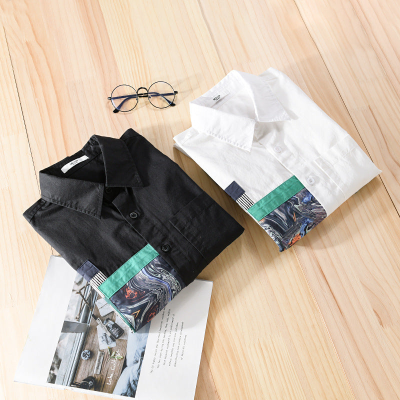 Herren Lässiges Hemd mit kunstvollen Print‑Paneelen und aufgesetzter Brusttasche Echoarchiv