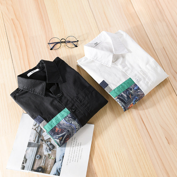 Herren Lässiges Hemd mit kunstvollen Print‑Paneelen und aufgesetzter Brusttasche Echoarchiv